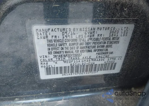 2016 Nissan Sentra Sv from USA, damaged, VIN 3N1AB7AP2GY339557